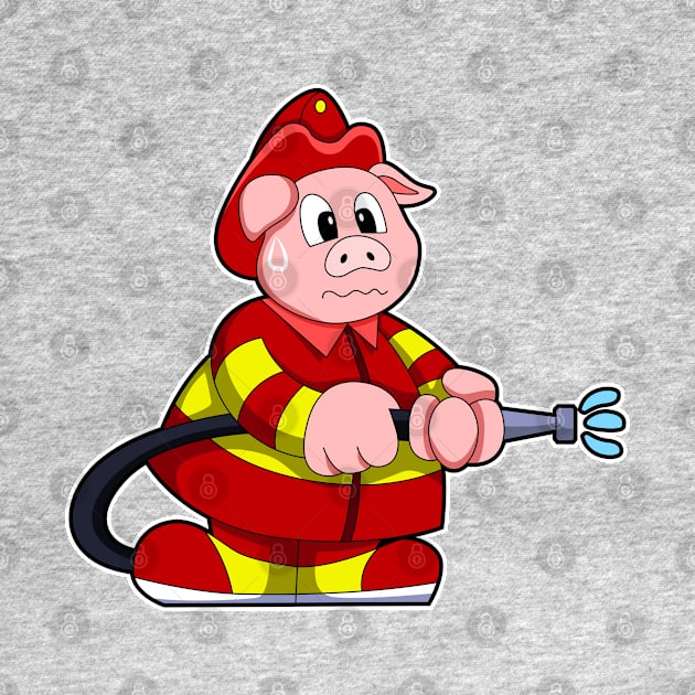 Pig as Firefighter with Fire extinguisher by Markus Schnabel